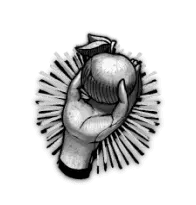 A hand holding an apple symbol